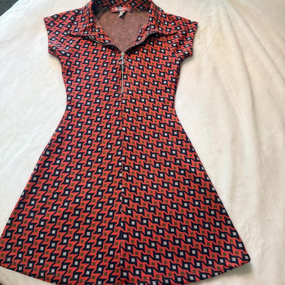 Urban Outfitters Arlo Zip Up Mini Dress Retro Geo Print A Line XS
